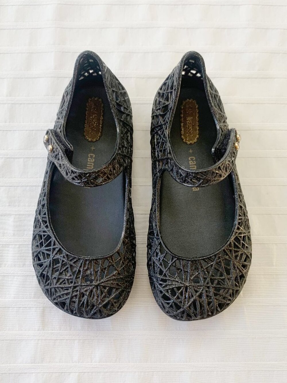 Mini Melissa Campana Papel Black Glitter Jelly Flats • Toddler Size 9